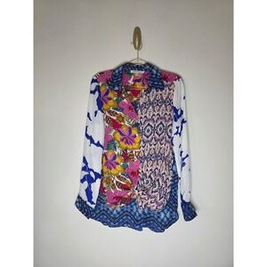 Rose & Olive Colorblock Blouse Floral Abstract Colorful Festive Artsy Bright